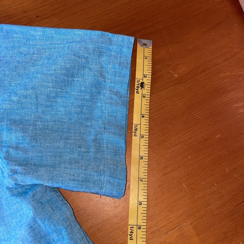 Cremieux Men's Button Down Collar Shirt Short Sleeve Cotton/Linen Large Slim Fit - Picture 11 of 13